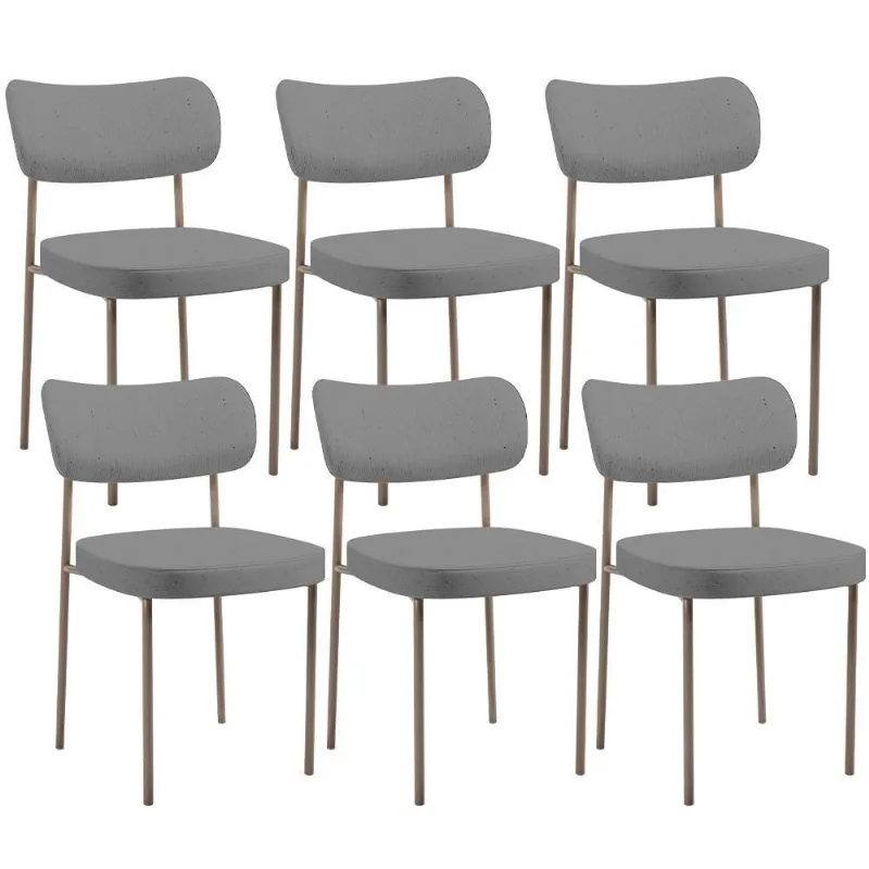 Kit 06 Cadeiras Estofadas Para Sala De Jantar Melina Base Arena L02 Linho Cinza Escuro - Lyam Decor
