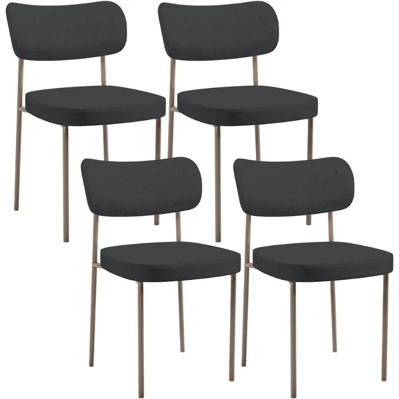 Kit 04 Cadeiras Decorativa Estofada Para Sala De Jantar Melina Base Arena L02 Linho Chumbo - Lyam Decor - Lyam Decor