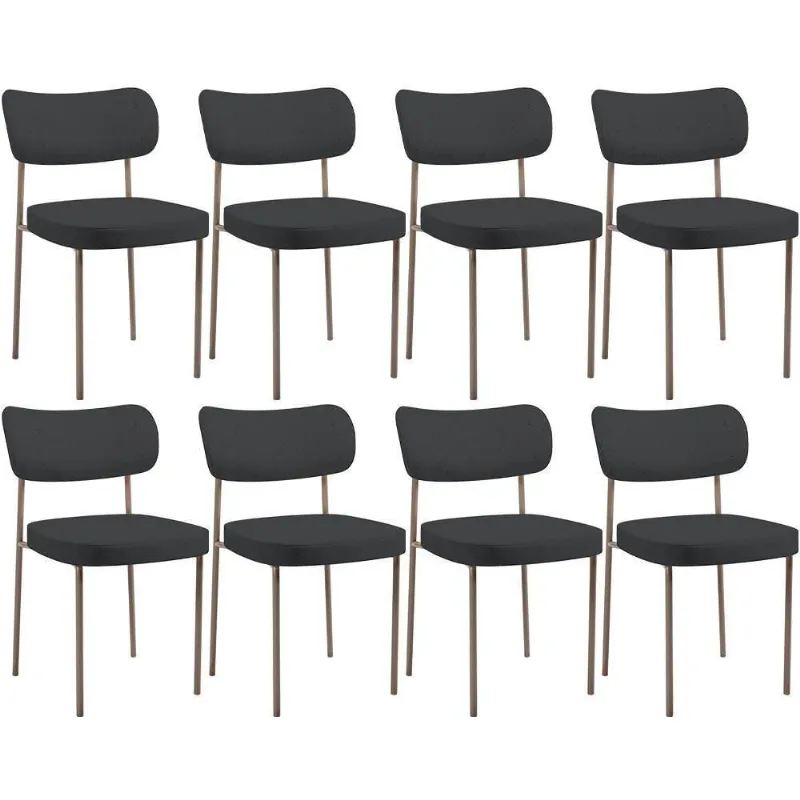 Kit 08 Cadeiras Estofadas Para Sala De Jantar Melina Base Arena L02 Linho Chumbo - Lyam Decor - Lyam Decor