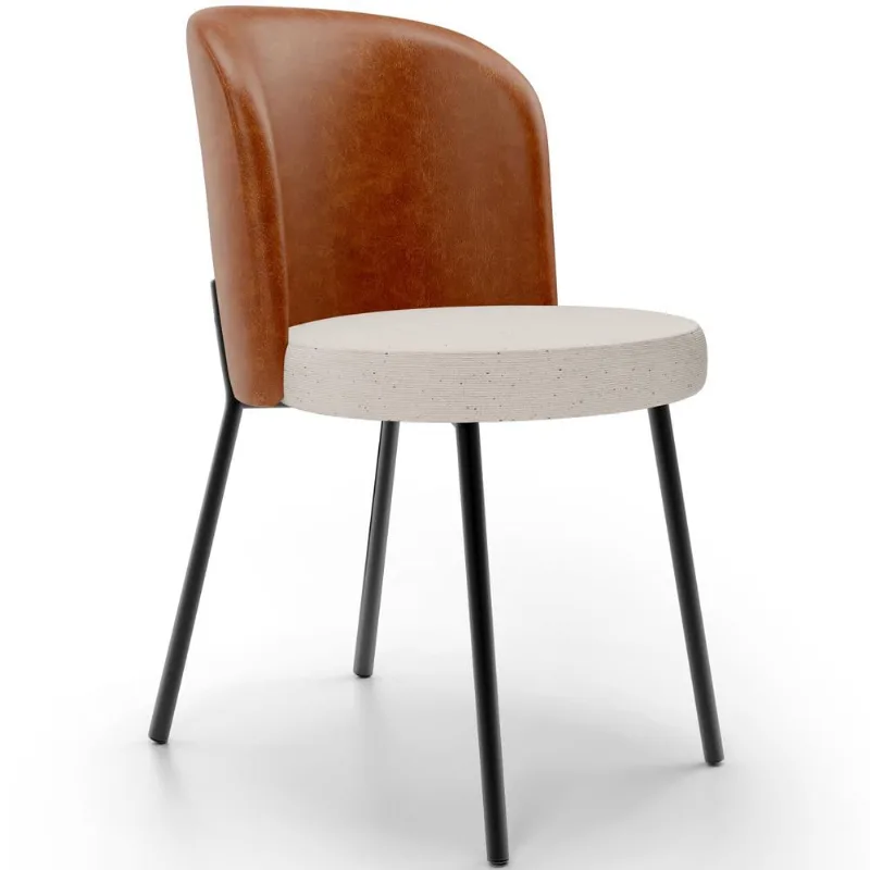 Cadeira Para Sala de Jantar Cozinha Estofada Gavi L02 Couríssimo Camel Linho Cru - Lyam Decor - Lyam Decor