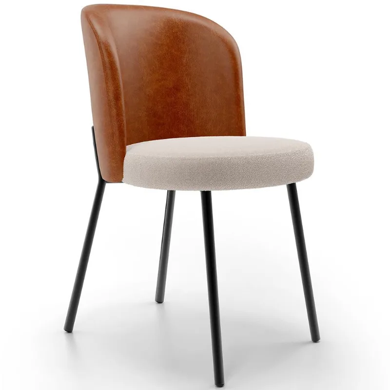 Cadeira Para Sala de Jantar Cozinha Estofada Gavi L02 Couríssimo Camel Bouclê Creme - Lyam Decor - Lyam Decor