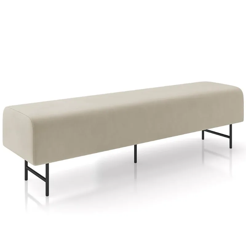 Puff Recamier Decorativo com Pés Industrial 140cm Novara P05 Veludo Bege - Lyam Decor - Lyam Decor