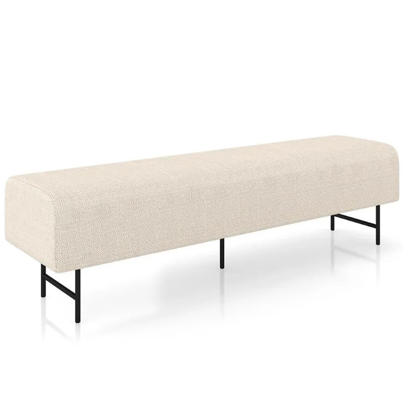 Puff Recamier Decorativo com Pés Industrial 195cm Novara P05 Linho Creme - Lyam Decor - Lyam Decor