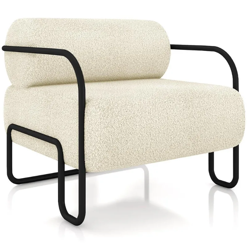 Poltrona Decorativa Pés Industrial Moscou K01 Bouclê Creme - Lyam Decor - Lyam Decor