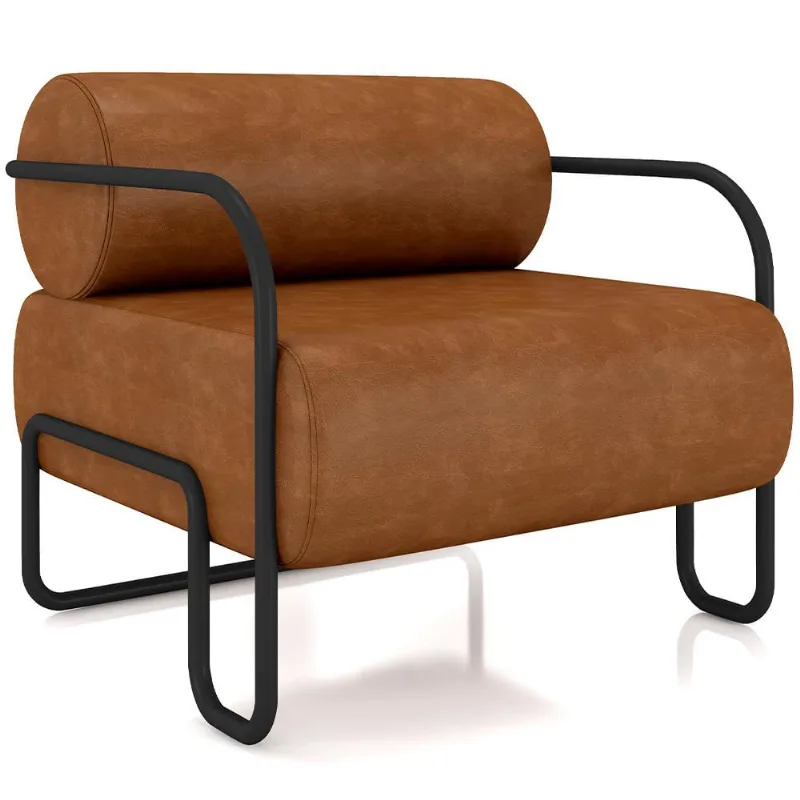 Poltrona Decorativa Pés Industrial Moscou K01 Couríssimo Caramelo - Lyam Decor - Lyam Decor