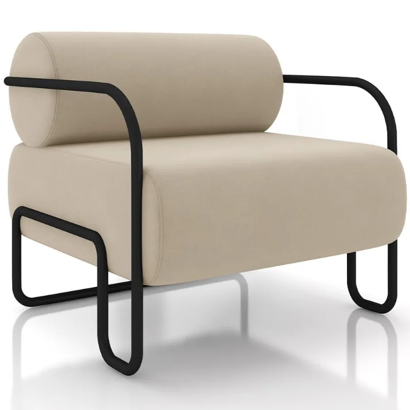 Poltrona Decorativa Pés Industrial Moscou K01 Veludo Bege - Lyam Decor - Lyam Decor