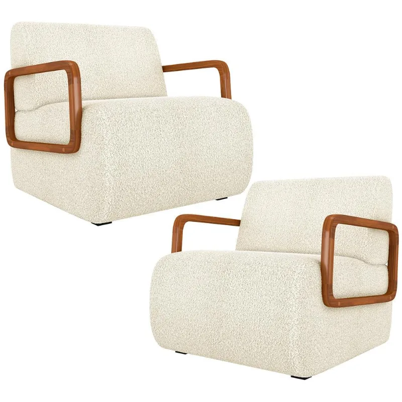 Kit 02 Poltronas Decorativa Orgânica Bruxelas K01 Bouclê Creme - Lyam Decor - Lyam Decor
