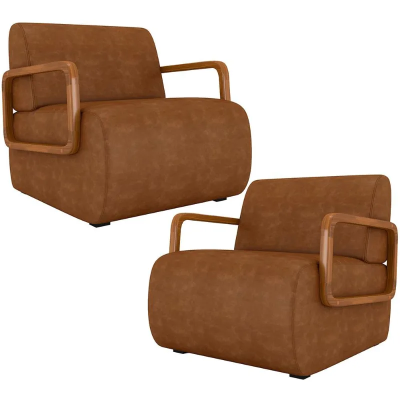 Kit 02 Poltronas Decorativa Orgânica Bruxelas K01 Couríssimo Caramelo - Lyam Decor - Lyam Decor