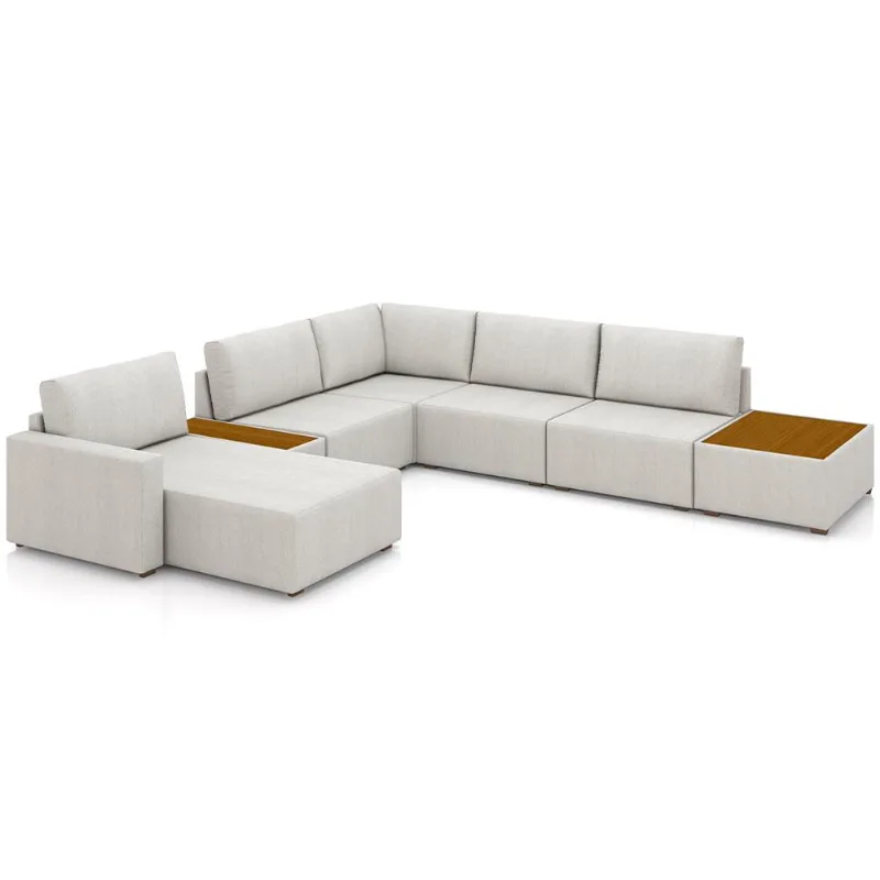 Sofá de Canto com Chaise e Mesa Lateral Sala de Estar Living 290cm Gales M03 Linho Cru - Lyam Decor - Lyam Decor