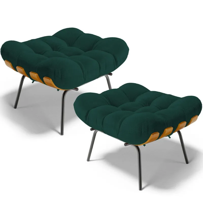 Kit 2 Puff's Decorativos Sala de Estar Costela L02 Bouclê Verde - Lyam Decor