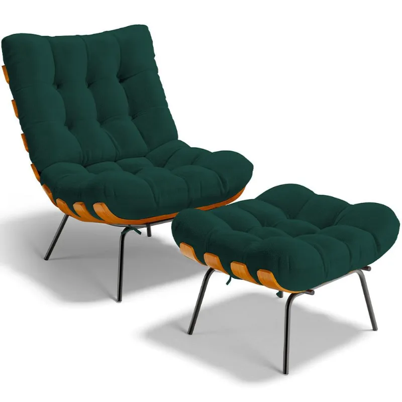 Poltrona Costela L02 com Puff Sala de Estar Bouclê Verde - Lyam Decor