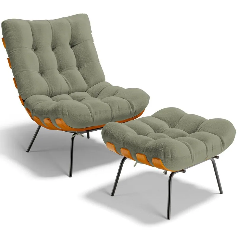 Poltrona Costela L02 com Puff Sala de Estar Bouclê Oliva - Lyam Decor