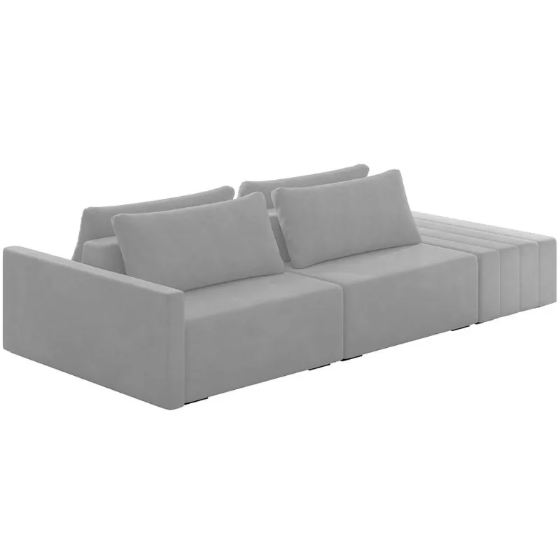 Sofá Ilha Modular Para Sala 232cm com Puff Dublin K01 Veludo Cinza - Lyam Decor