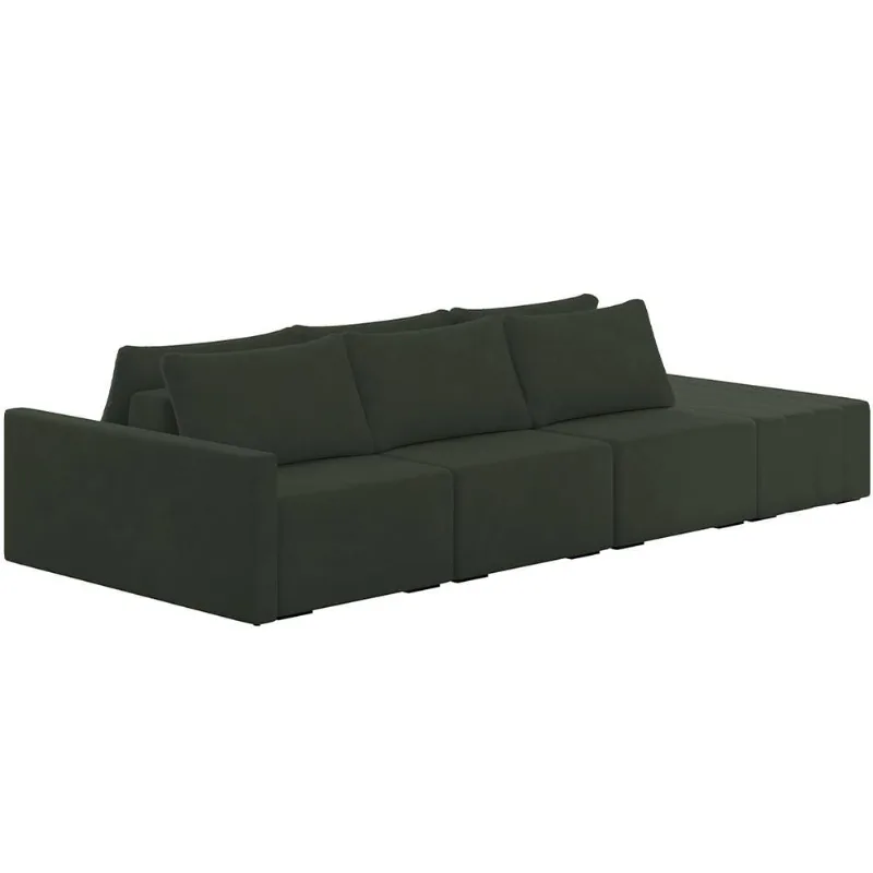 Sofá Ilha Modular Para Sala 312cm com Puff Dublin K01 Veludo Verde - Lyam Decor