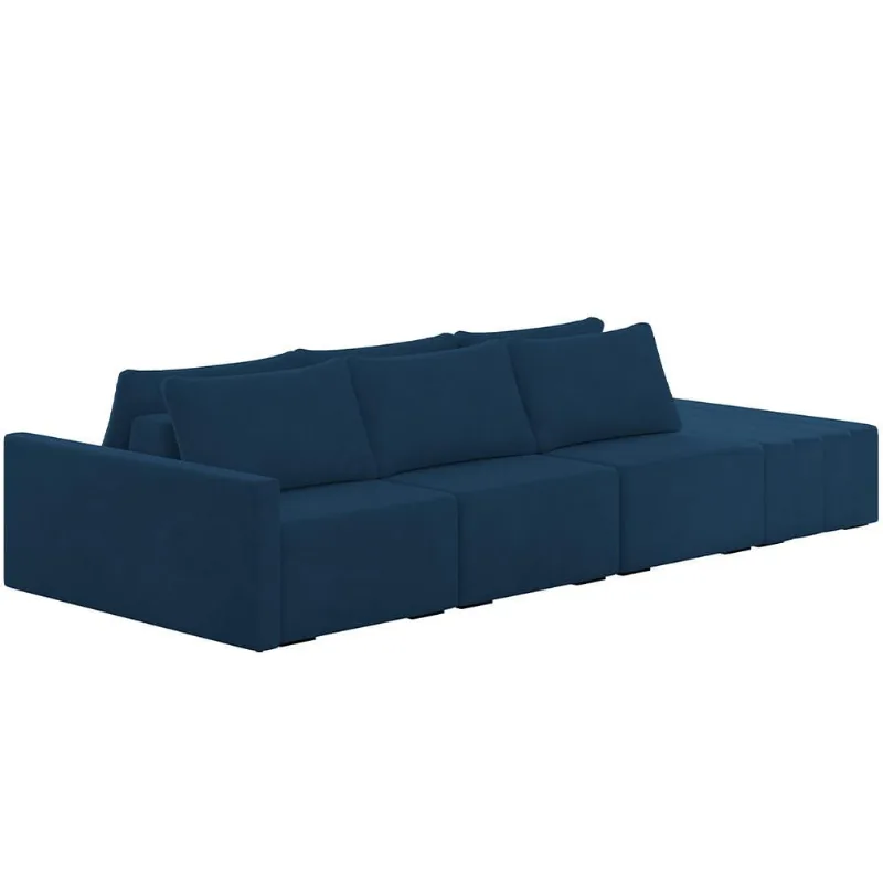 Sofá Ilha Modular Para Sala 342cm com Puff Dublin K01 Veludo Azul Marinho - Lyam Decor