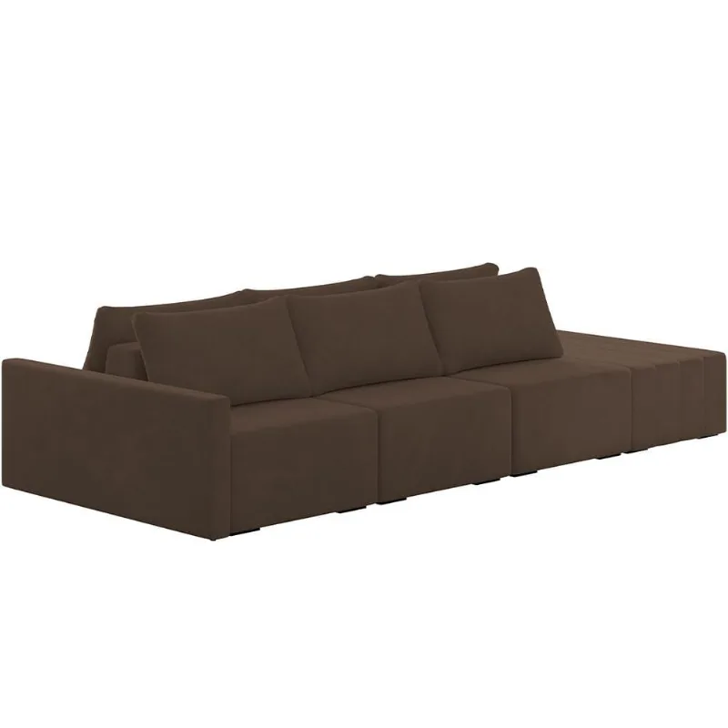 Sofá Ilha Modular Para Sala 342cm com Puff Dublin K01 Veludo Marrom - Lyam Decor