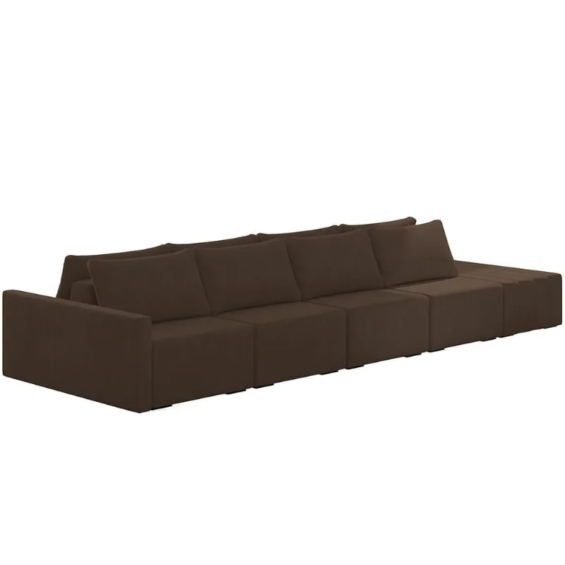 Sofá Ilha Modular Para Sala 432cm com Puff Dublin K01 Veludo Marrom - Lyam Decor