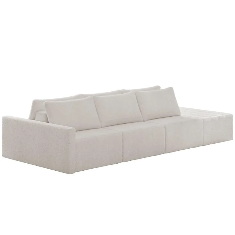 Sofá Ilha Modular Para Sala 312cm com Puff Dublin K01 Bouclê Creme - Lyam Decor