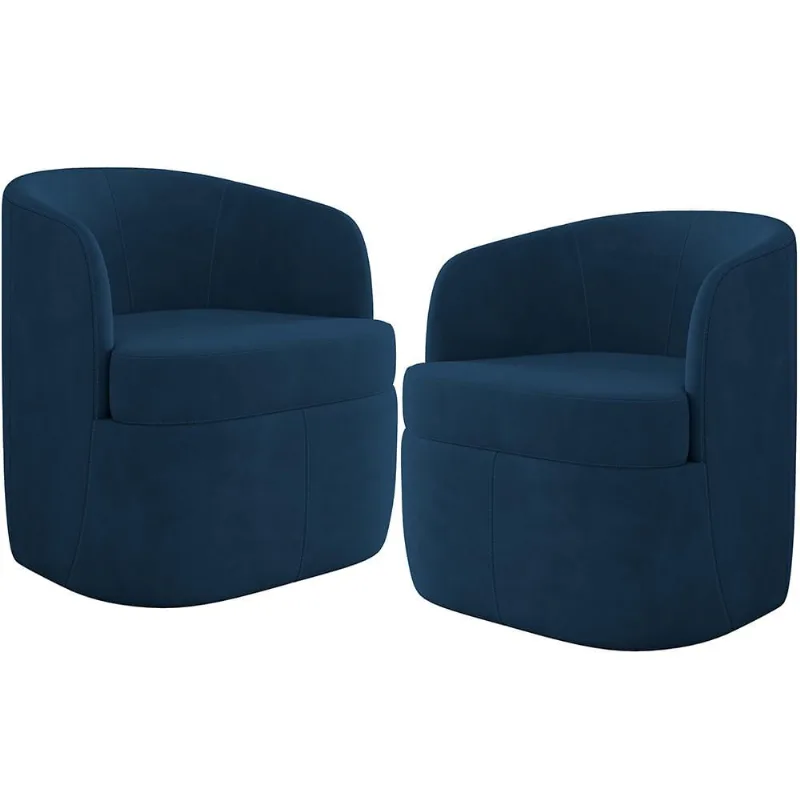 KIT 02 Poltronas Decorativa Giratória Para Sala de Estar Siena K01 Veludo Azul Marinho - Lyam Decor - Lyam Decor