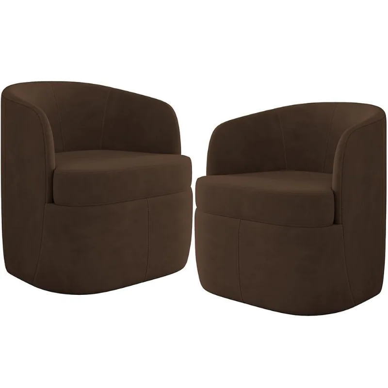 KIT 02 Poltronas Decorativa Giratória Para Sala de Estar Siena K01 Veludo Marrom - Lyam Decor - Lyam Decor