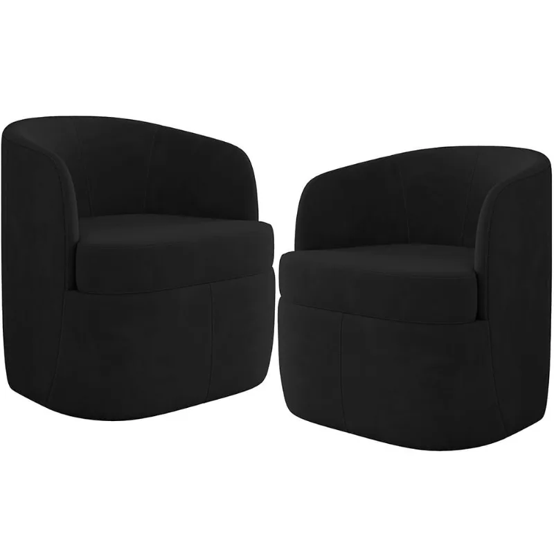 KIT 02 Poltronas Decorativa Giratória Para Sala de Estar Siena K01 Veludo Preto - Lyam Decor - Lyam Decor