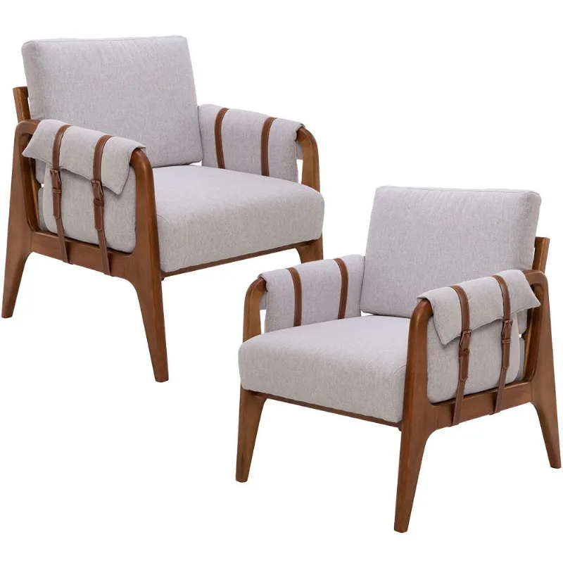 Kit 02 Poltronas Decorativas Para Sala de Estar Living Aymê L02 Linho Cinza - Lyam Decor - Lyam Decor