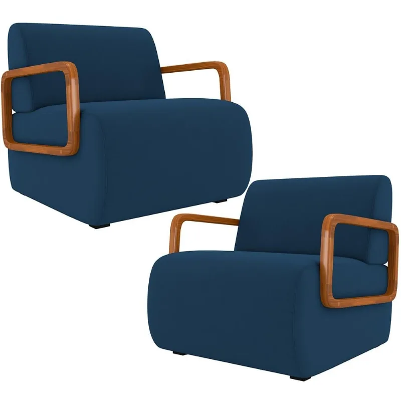 Kit 02 Poltronas Decorativa Orgânica Bruxelas K01 Veludo Azul Marinho - Lyam Decor - Lyam Decor
