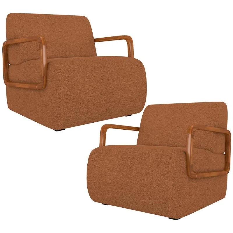 Kit 02 Poltronas Decorativa Orgânica Bruxelas K01 Bouclê Terracota - Lyam Decor - Lyam Decor