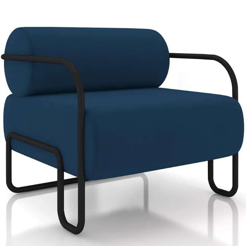 Poltrona Decorativa Pés Industrial Moscou K01 Veludo Azul Marinho - Lyam Decor - Lyam Decor
