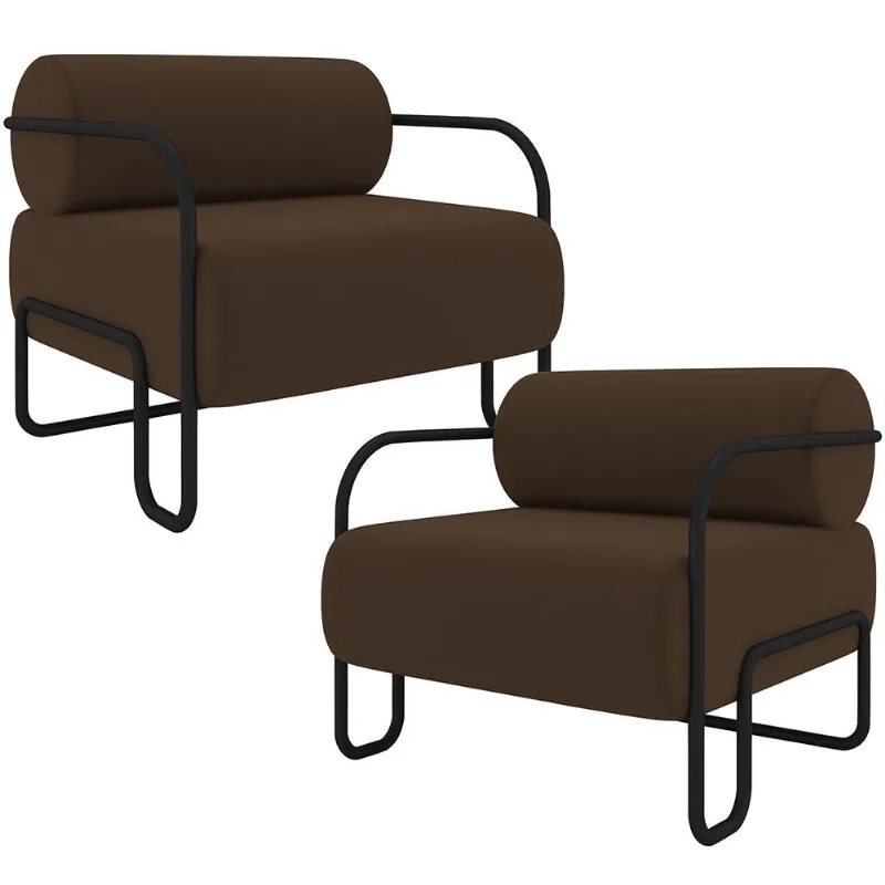 Kit 02 Poltronas Decorativa Pés Industrial Moscou K01 Veludo Marrom - Lyam Decor - Lyam Decor