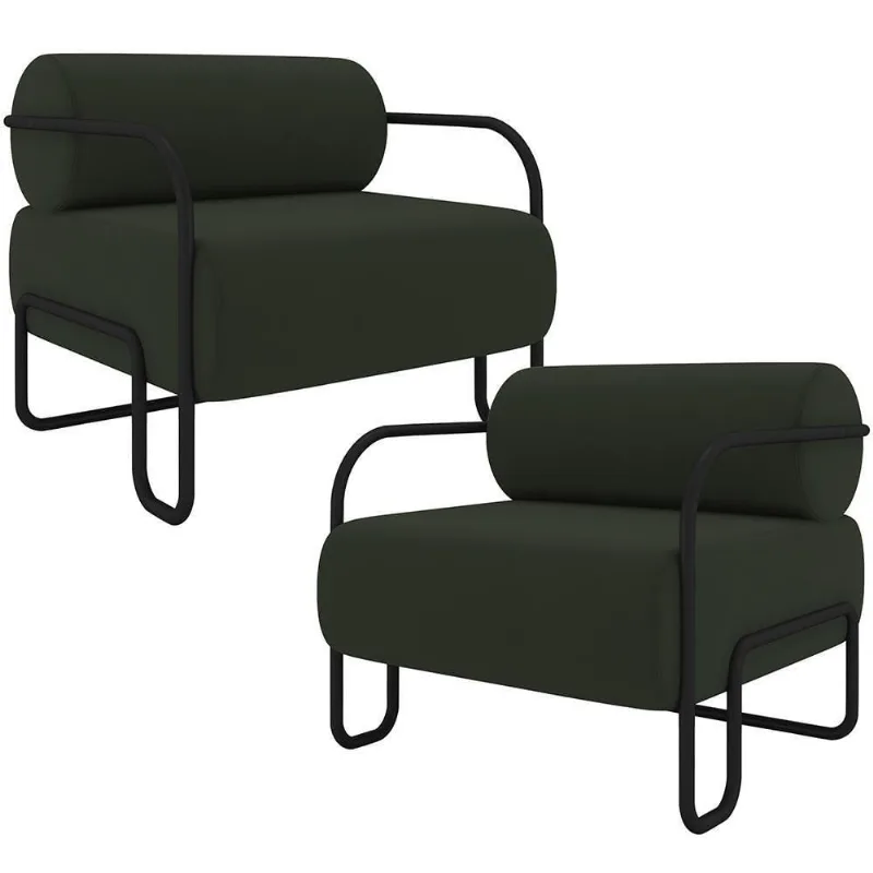 Kit 02 Poltronas Decorativa Pés Industrial Moscou K01 Veludo Verde