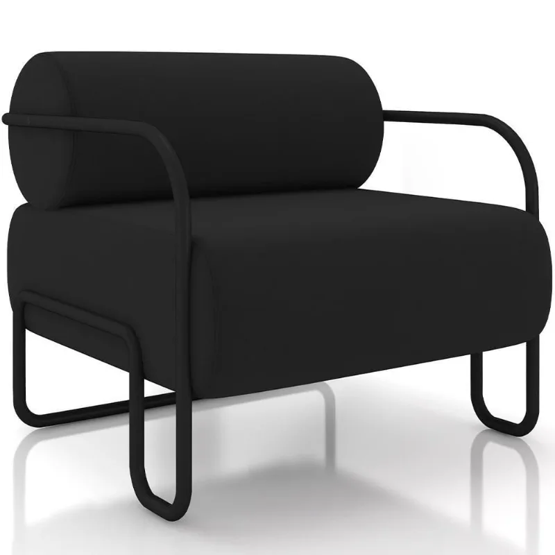 Poltrona Decorativa Pés Industrial Moscou K01 Veludo Preto - Lyam Decor