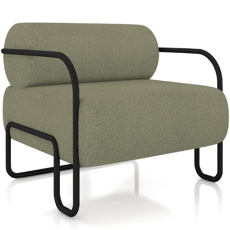 Poltrona Decorativa Pés Industrial Moscou K01 Bouclê Verde - Lyam Decor - Lyam Decor