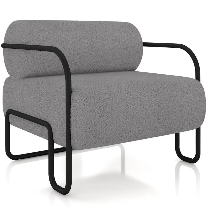 Poltrona Decorativa Pés Industrial Moscou K01 Bouclê Cinza - Lyam Decor - Lyam Decor