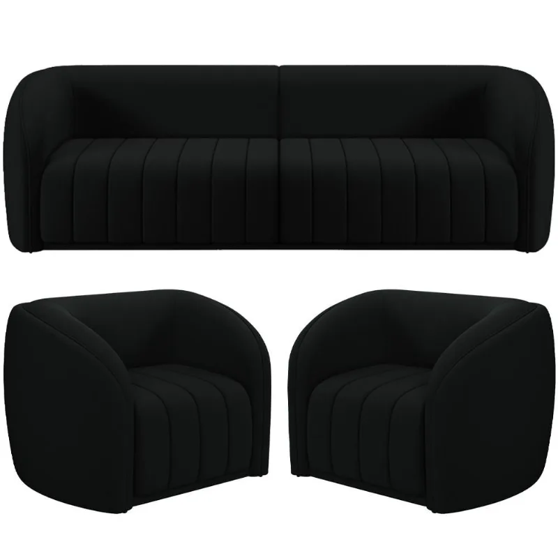 Kit Sofá 04 Lugares Para Sala de Estar 252 cm Com 02 Poltronas Lazio M03 Veludo Preto - Lyam Decor - Lyam Decor