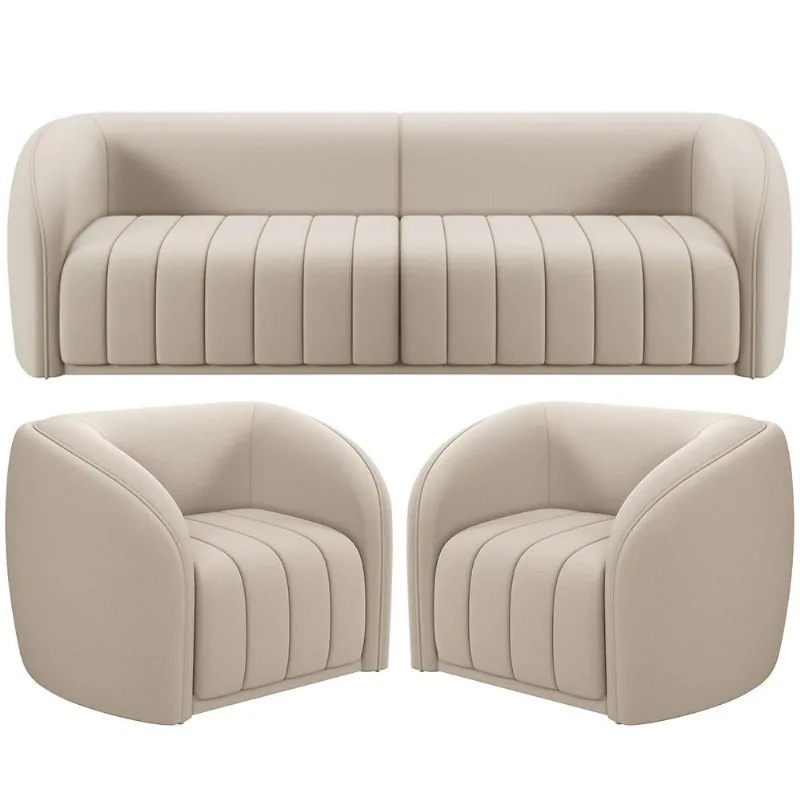Kit Sofá 04 Lugares Para Sala de Estar 292 cm Com 02 Poltronas Lazio M03 Veludo Bege - Lyam Decor - Lyam Decor