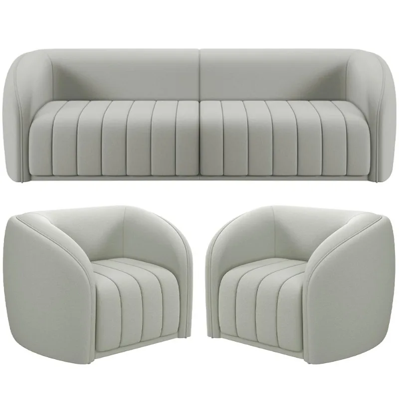 Kit Sofá 04 Lugares Para Sala de Estar 292 cm Com 02 Poltronas Lazio M03 Veludo Creme - Lyam Decor - Lyam Decor