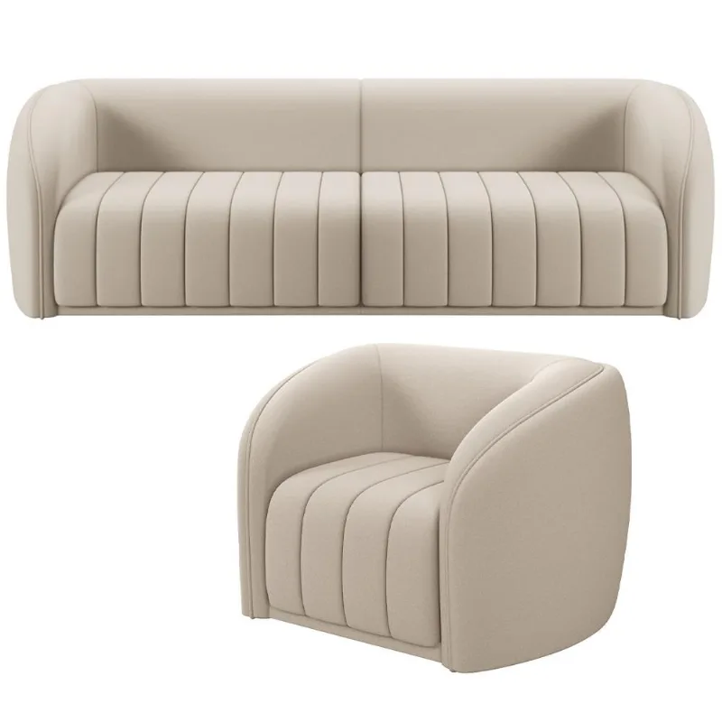Kit Sofá 4 Lugares Para Sala Estar 252 cm Com 01 Poltrona Lazio M03 Veludo Bege - Lyam - Lyam Decor