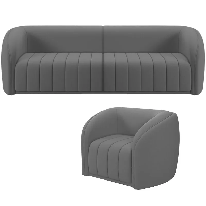 Kit Sofá 4 Lugares Para Sala de Estar 252 cm Com 01 Poltrona Lazio M03 Veludo Cinza - Lyam Decor - Lyam Decor