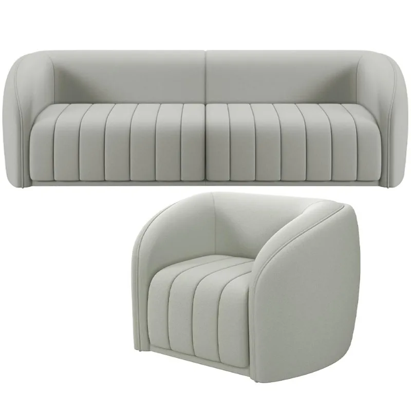 Kit Sofá 4 Lugares Para Sala de Estar 252 cm Com 01 Poltrona Lazio M03 Veludo Creme - Lyam Decor - Lyam Decor