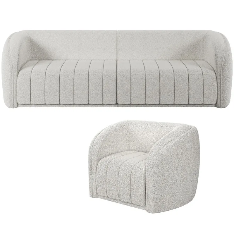 Kit Sofá 4 Lugares Para Sala de Estar 292 cm Com 01 Poltrona Lazio M03 Bouclê Branco - Lyam Decor - Lyam Decor