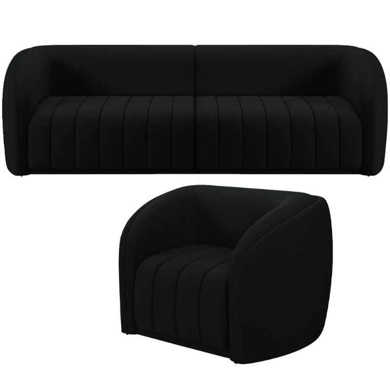 Kit Sofá 5 Lugares Para Sala de Estar 332 cm Com 01 Poltrona Lazio M03 Veludo Preto - Lyam Decor - Lyam Decor