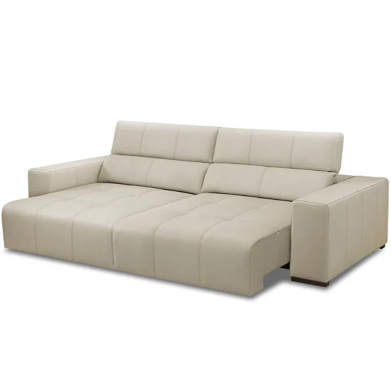 Sofá Retrátil Reclinável Para Sala 3 Lugares 250cm Bari L06 Couro Off White - Lyam Decor - Lyam Decor