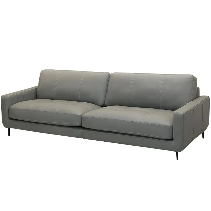 Sofá 3 Lugares Para Sala Living Industrial 240cm Ávila L06 Couro Cinza Claro - Lyam Decor - Lyam Decor