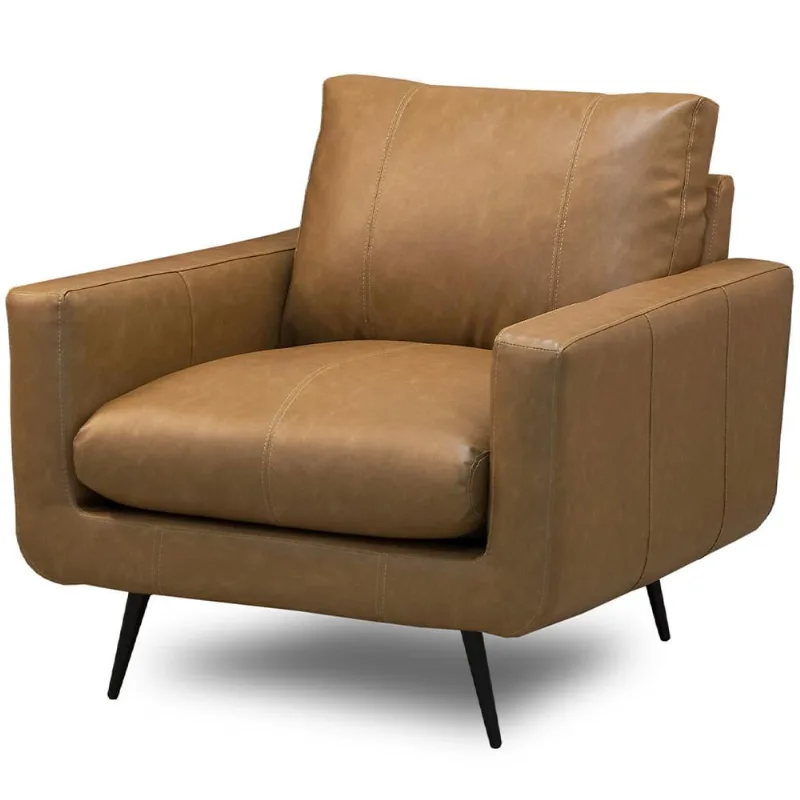 Poltrona Decorativa Para Sala Living Industrial 88cm Dijon L06 Couro Camel - Lyam Decor - Lyam Decor