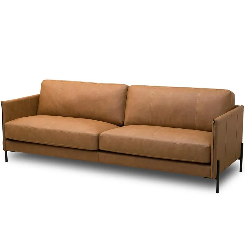 Sofá 3 Lugares Para Sala de Estar Living Industrial 270cm Amábile L06 Couro Camel - Lyam Decor - Lyam Decor