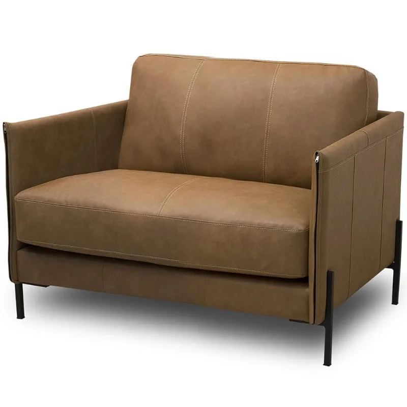 Poltrona Decorativa Para Sala Living Industrial 80cm Amábile L06 Couro Camel - Lyam Decor - Lyam Decor