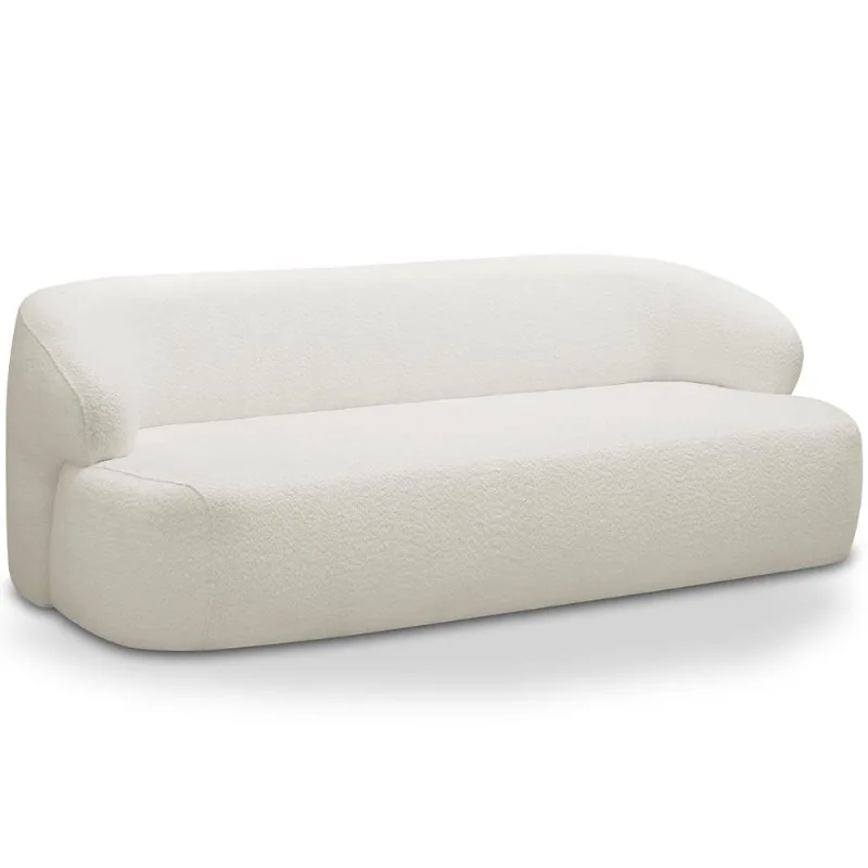 Sofá 3 Lugares Curvo Orgânico Para Sala Living 180cm Barolo L06 Bouclê Off White - Lyam Decor - Lyam Decor