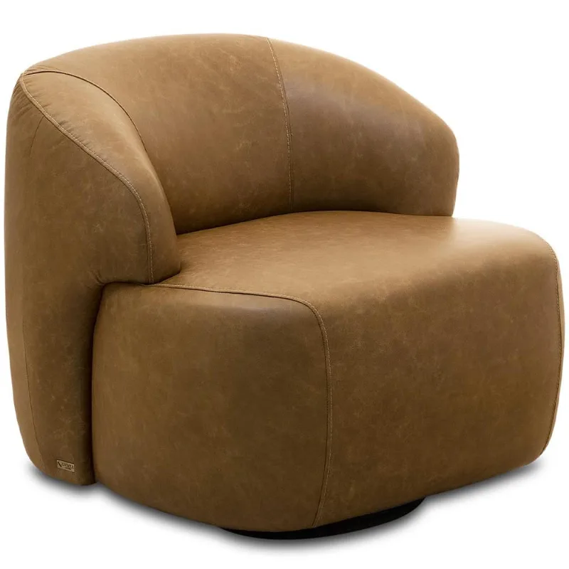 Poltrona Decorativa Orgânica Giratória Para Sala Living Barolo L06 Couro Camel - Lyam Decor - Lyam Decor