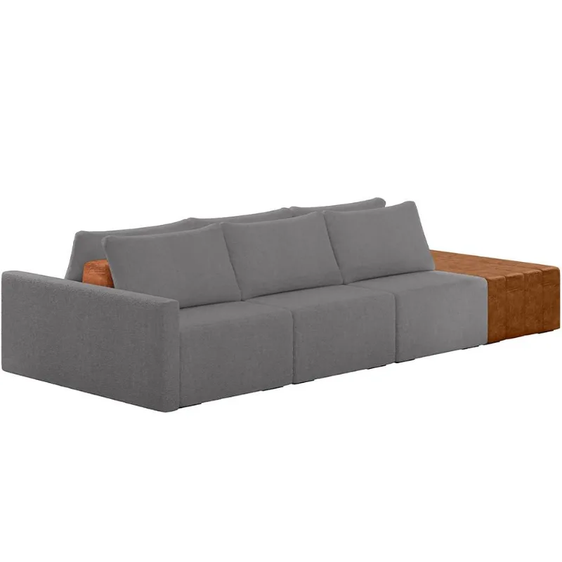 Sofá Ilha Modular Para Sala 312cm com Puff Dublin K01 Bouclê Cinza Sintético Caramelo - Lyam Decor